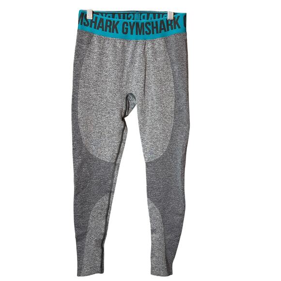 Gymshark Flex Leggings Mid Rise Charcoal Marl / Teal  Small - Picture 1 of 3